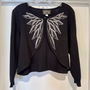 Bob Mackie Wearable Art Black Angel Wing Cardigan Sweater Size M